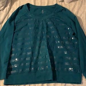 NY&Co Teal Sequin Stripped Sweatshirt Size XL